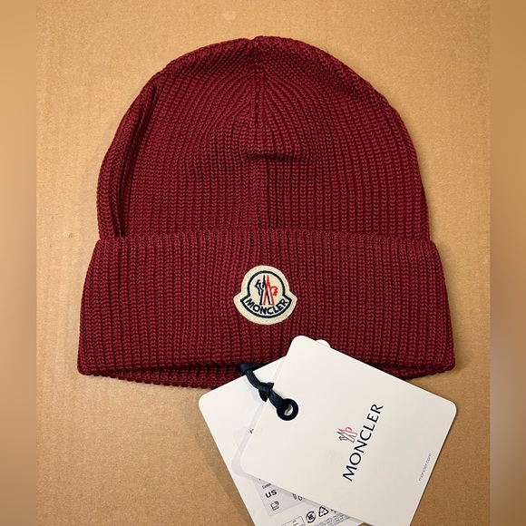 Moncler Men's Burgundy Beanie - Picture 1 of 6